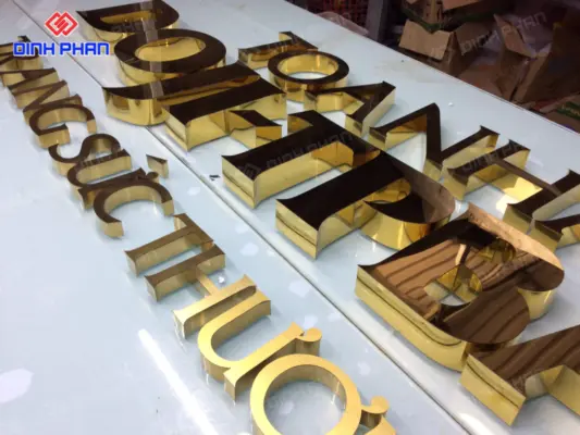 Gia công chữ inox vàng xước